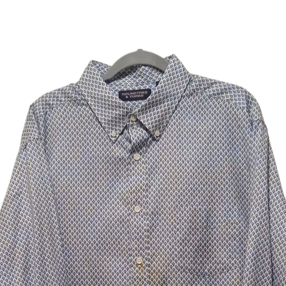 Roundtree & Yorke - NWOT White & Blue Diamond Design, Button Down Collar, XL - Picture 1 of 8